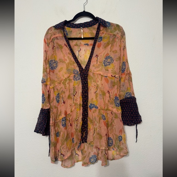 Free People Thunder Canyon Sheer Button Up Tunic Blouse Boho Small - Picture 8 of 10